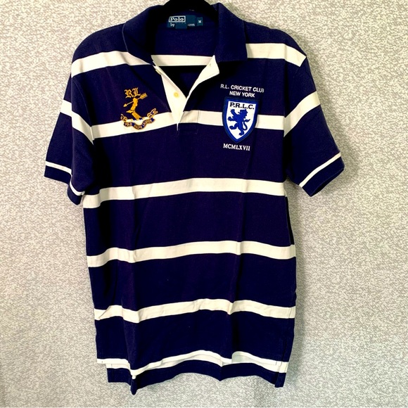 Polo Ralph Lauren Other - RALPH LAUREN Cricket Club New York Blue & White Stripe Men's Polo Medium #973